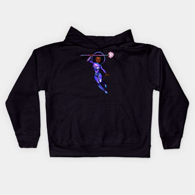 Black anime superhero girl from outer space with lights and smirk ! beautiful  black girl with Afro hair, brown eyes, Cherry pink lips and dark brown skin. Hair love ! Kids Hoodie by Artonmytee